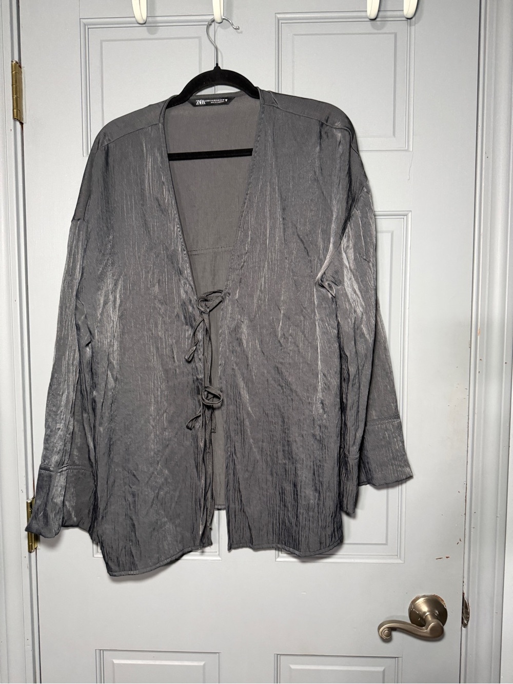 Zara Silver-Gray Tie-Front Kimono Top